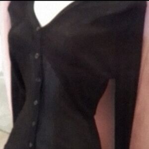 Guess Collection Black Rayon V-Neck Button-Down Cardigan Sweater, Size M.